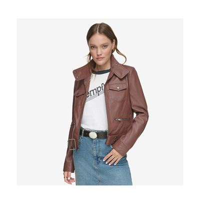 Shop Andrew Marc Women's Vicki Light Smooth Lamb Leather Jacket In Fig