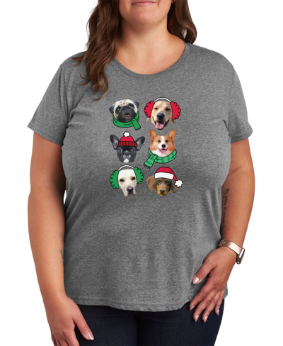 Shop Air Waves Trendy Plus Size Christmas Dogs Graphic T-shirt In Gray