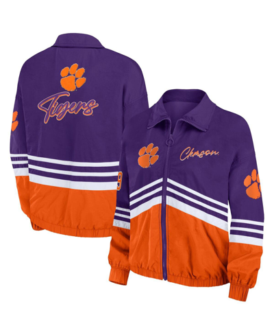 Shop Wear By Erin Andrews Women's  Purple Distressed Clemson Tigers Vintage-like Throwback Windbreaker Ful
