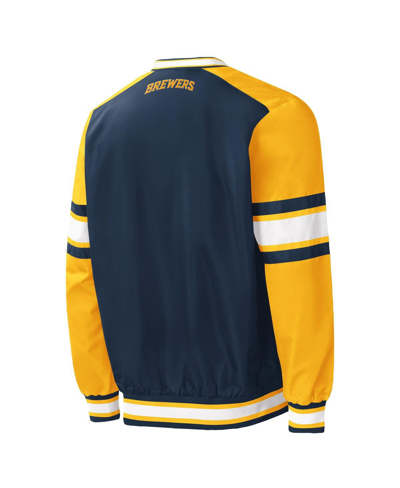 Starter Men's  Navy Milwaukee Brewers Yardline V-neck Pullover Windbreaker In Navy