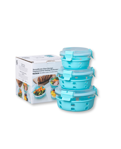 Shop Genicook 3 Pc Round Container Hi-top Lids With Pro Grade Removable Lockdown Levers Silicone Sleeve Set In Aqua Blue