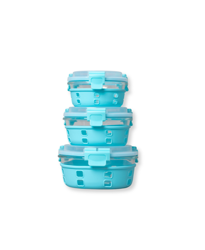 Shop Genicook 3 Pc Round Container Hi-top Lids With Pro Grade Removable Lockdown Levers Silicone Sleeve Set In Aqua Blue