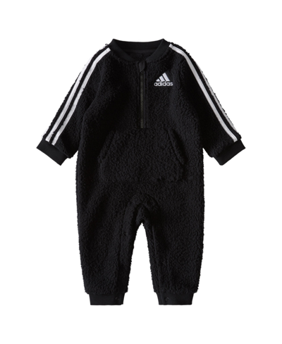 Shop Adidas Originals Baby Boys Long Sleeve Fleece 3 Stripe Coverall In Black