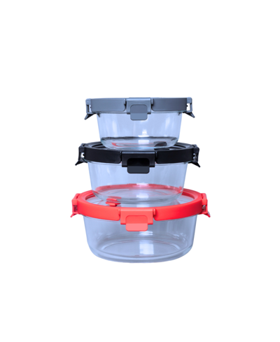 Genicook 3 Pc Containers Round Glass Container With Lid And Vent Set, Microwavable, Food Container, Bisphenol In Multicolor