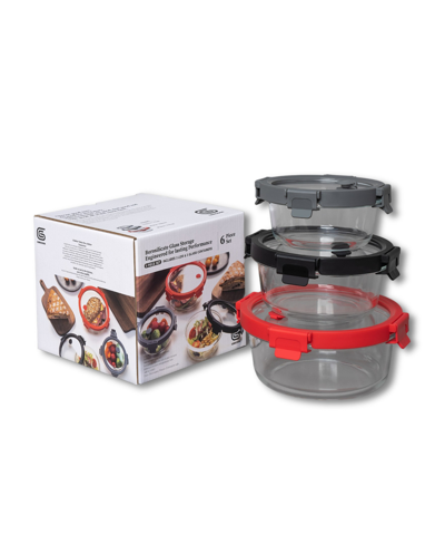 Genicook 3 Pc Containers Round Glass Container With Lid And Vent Set, Microwavable, Food Container, Bisphenol In Multicolor