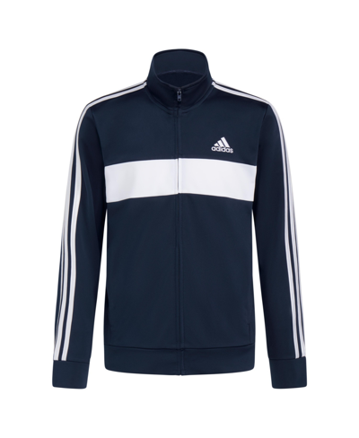 Shop Adidas Originals Big Boys Long Sleeve Color Block Tricot Jacket In Collegiate Navy