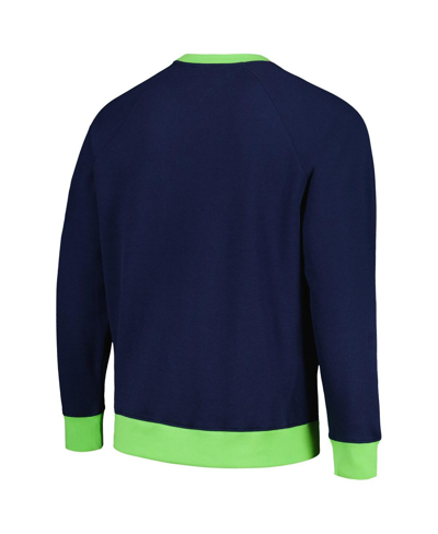 Shop Tommy Hilfiger Men's  College Navy, Neon Green Seattle Seahawks Reese Raglan Tri-blend Pullover Sweat In Navy,neon Green