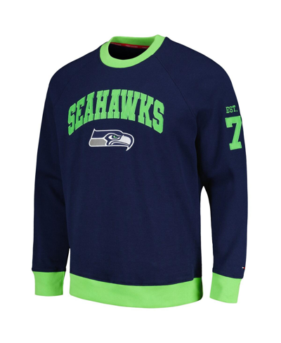 Shop Tommy Hilfiger Men's  College Navy, Neon Green Seattle Seahawks Reese Raglan Tri-blend Pullover Sweat In Navy,neon Green