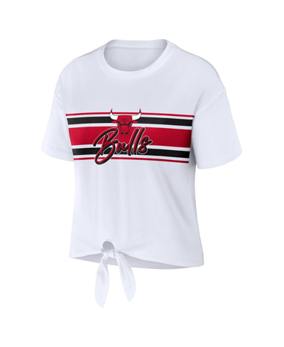 Shop Wear By Erin Andrews Women's  White Chicago Bulls Tie-front T-shirt