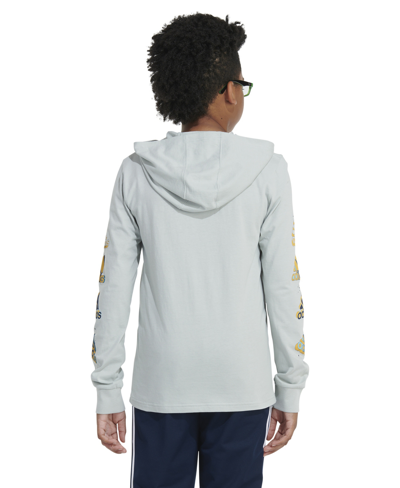 Shop Adidas Originals Big Boys Long Sleeve Mystic Logo Hooded T-shirt In Wonder Silver