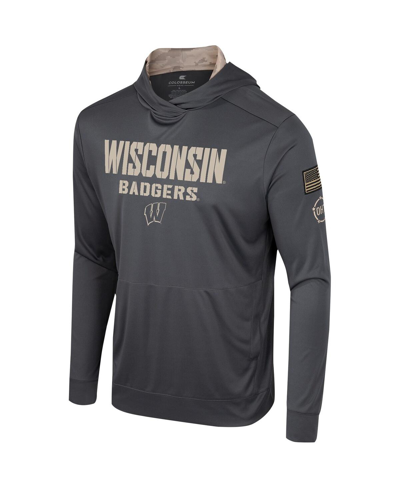 Colosseum Men's  Charcoal Wisconsin Badgers Oht Military-inspired Appreciation Long Sleeve Hoodie T-s In Charcoal