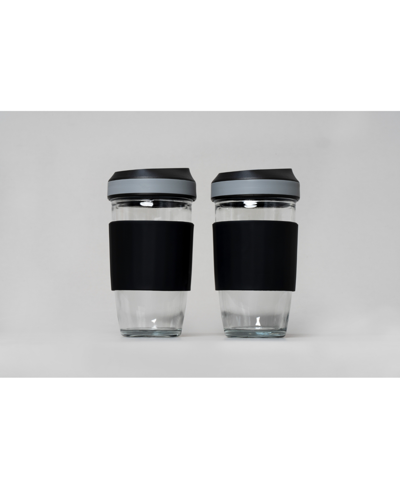 Genicook Set Of 2 Borosilicate Coffee Cup With Silicone Wrap, 16.2 oz In Black