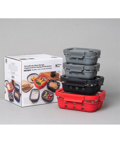 Genicook 3 Pc Borosilicate Glass Container Set With Glass Lids And Silicone Wrap In Multicolor