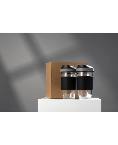 Genicook Set Of 2 Borosilicate Coffee Cup With Silicone Wrap, 16.2 oz In Black
