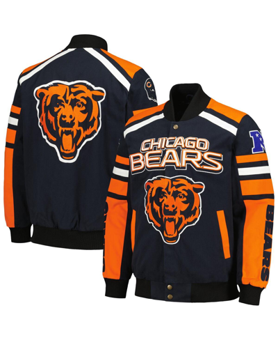 Shop G-iii Sports By Carl Banks Men's  Navy Chicago Bears Power Forward Racing Full-snap Jacket