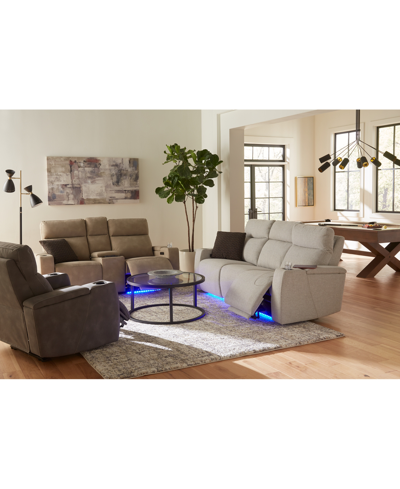 Macy's Greymel 74" Zero Gravity Fabric Loveseat With Console And Power Headrests, Created For  In Taupe