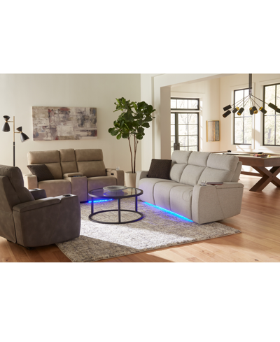 Macy's Greymel 74" Zero Gravity Fabric Loveseat With Console And Power Headrests, Created For  In Taupe
