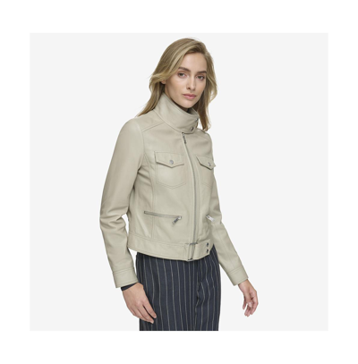 Shop Andrew Marc Women's Vicki Light Smooth Lamb Leather Jacket In Stone