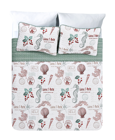 Shop Videri Home Holiday Writing Reversible 3-piece Quilt Set, King In Green,red