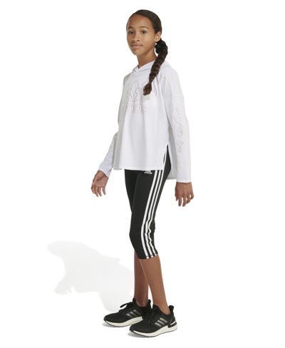 Shop Adidas Originals Big Girls Long Sleeve Hooded Graphic T-shirt In White