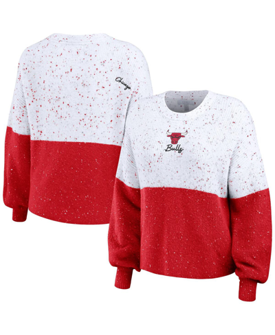 Wear By Erin Andrews Women's  White, Red Chicago Bulls Color-block Pullover Sweater In White,red