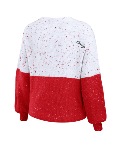 Wear By Erin Andrews Women's  White, Red Chicago Bulls Color-block Pullover Sweater In White,red