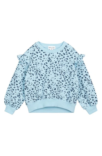 Shop Miles The Label Leopard Print Ruffle Organic Cotton Sweatshirt In Blue Light