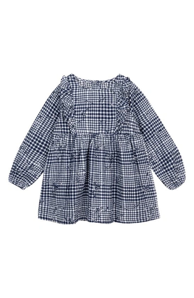Shop Miles The Label Floral Gingham Long Sleeve Flannel Organic Cotton Dress In Navy