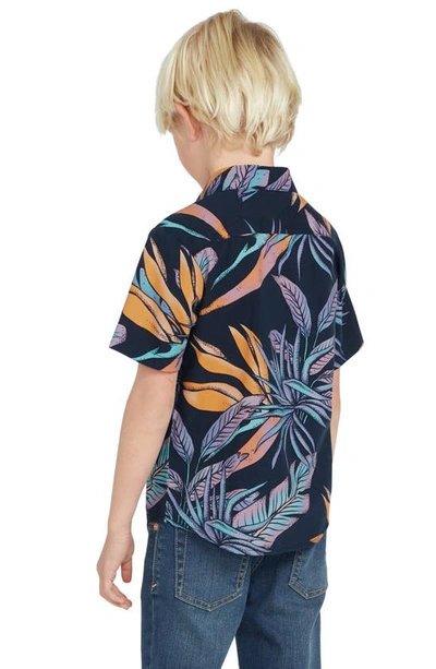 Shop Volcom Kids' Indospray Floral Short Sleeve Button-up Shirt In Navy