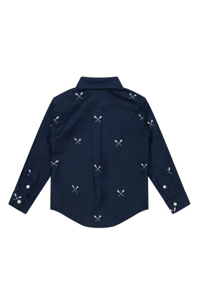 Shop Brooks Brothers Kids' Lacrosse Print Cotton Button-down Shirt In Navy