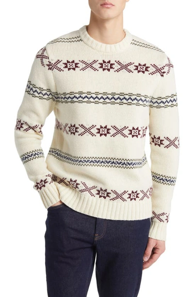 Shop Schott Norwegian Motif Wool Blend Sweater In Off White