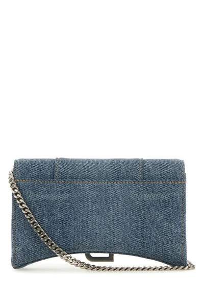 Shop Balenciaga Woman Embroidered Denim Hourglass Wallet In Blue