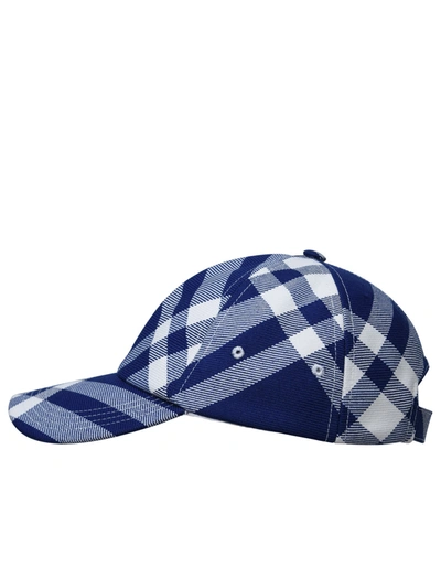 Shop Burberry Woman  'check' Blue Wool Blend Hat
