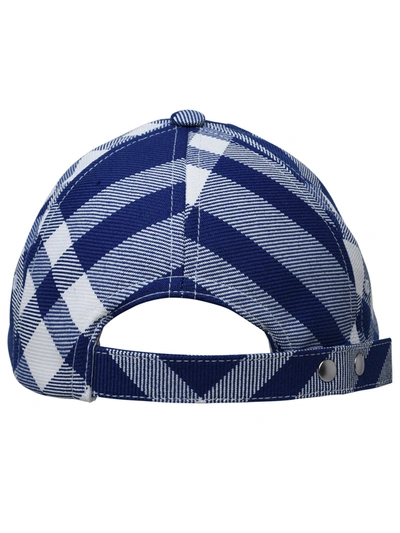 Shop Burberry Woman  'check' Blue Wool Blend Hat