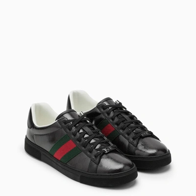 Shop Gucci Low Ace Black Trainer In Gg Crystal Men