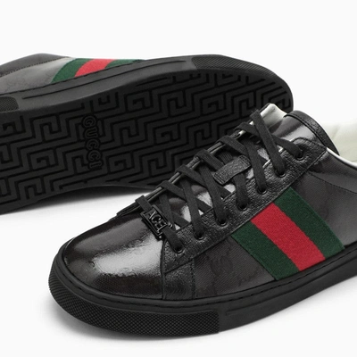 Shop Gucci Low Ace Black Trainer In Gg Crystal Men