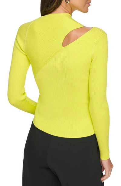 Shop Dkny Cutout Shoulder Asymmetric Neck Rib Sweater In Limonata