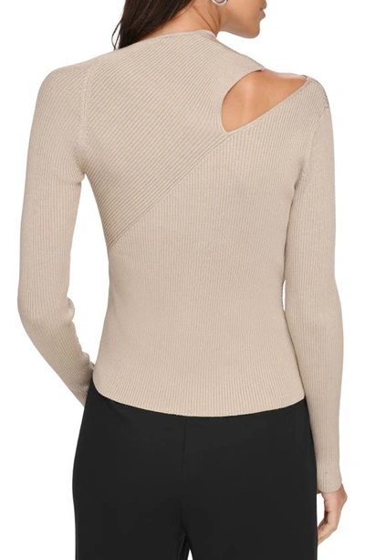 Shop Dkny Cutout Shoulder Asymmetric Neck Rib Sweater In Light City Khaki