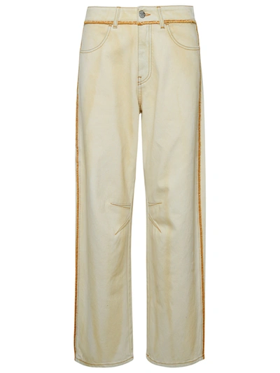 Shop Palm Angels Woman  Ivory Cotton Jeans In Cream