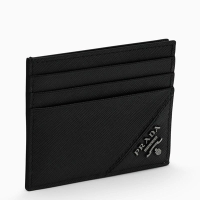 Shop Prada Black/silver Saffiano Leather Wallet Men In Brown
