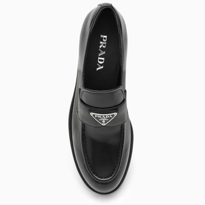 Shop Prada Chocolate Black Leather Loafer Women In Brown