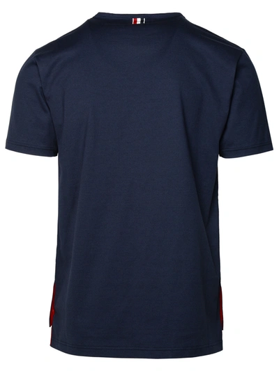 Shop Thom Browne Man  Navy Cotton T-shirt In Blue