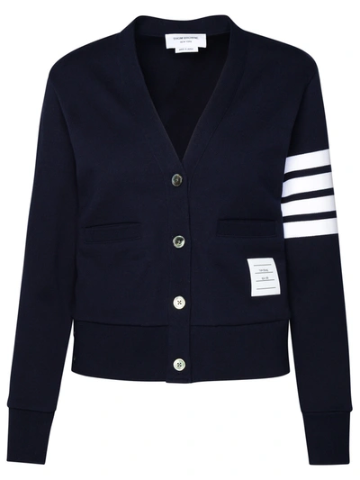 Shop Thom Browne Woman Navy Cotton Cardigan In Blue