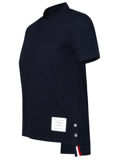 Shop Thom Browne Woman 'relaxed' Navy Textured Cotton T-shirt In Blue