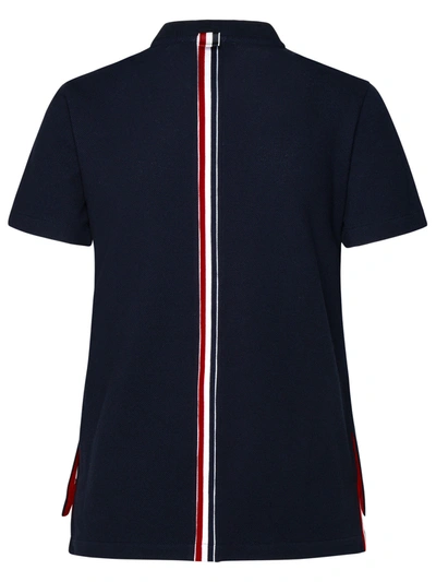 Shop Thom Browne Woman 'relaxed' Navy Textured Cotton T-shirt In Blue
