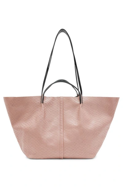 Shop Allsaints Hannah Python Embossed Leather Tote In Terracotta Pink