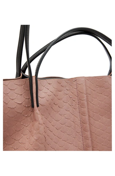 Shop Allsaints Hannah Python Embossed Leather Tote In Terracotta Pink