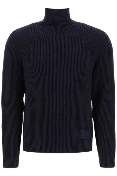 Shop Ami Alexandre Mattiussi Ami Paris English Rib Funnel-neck Sweater In Blue