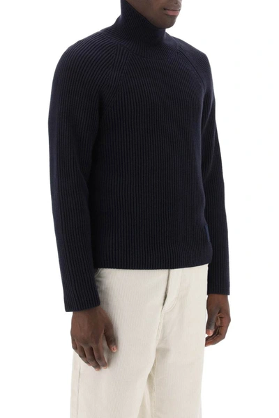 Shop Ami Alexandre Mattiussi Ami Paris English Rib Funnel-neck Sweater In Blue