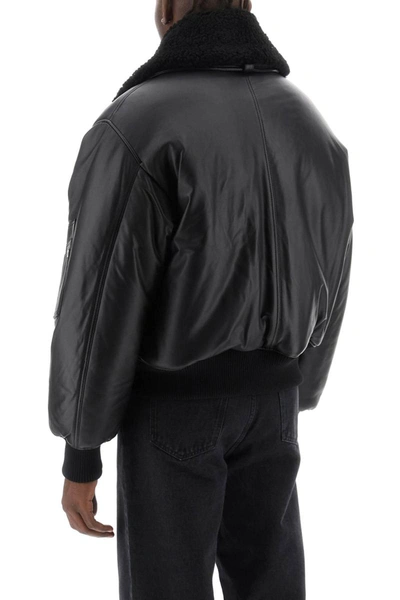 Shop Ami Alexandre Mattiussi Ami Paris Leather Bomber Jacket In Black